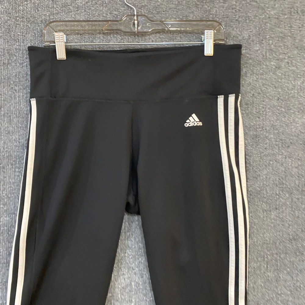 Adidas Climalite Leggings Womens Large Black White 3 Stripe Athletic Yoga Pants